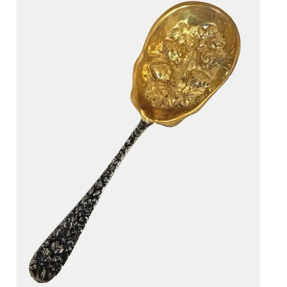 Godinger Nieman Marcus 1993 Mixed Metal Silver Gold Serving Spoons Strawberries